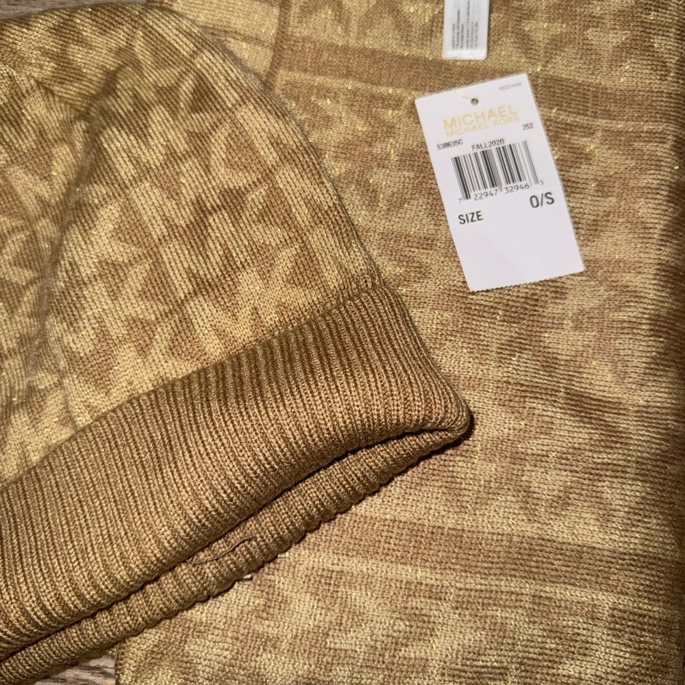 NWT Glitter Michael Kors MK Logo Knit Hat, Scarf & Glove Set - Picture 2 of 3